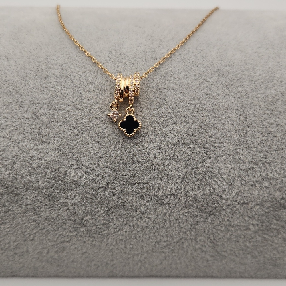 Black Clover Charm Necklace 18k Gold Plated Stainless Steel Layered Necklace